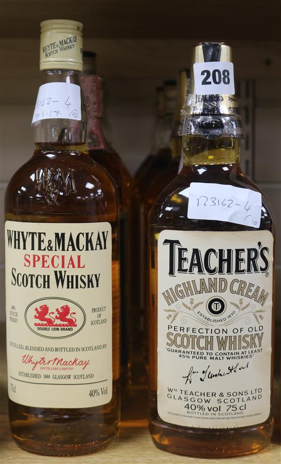 Six bottles of Teachers whisky, two Whyte & McKay whiskies, a Haig Gold Label and a King Robert II